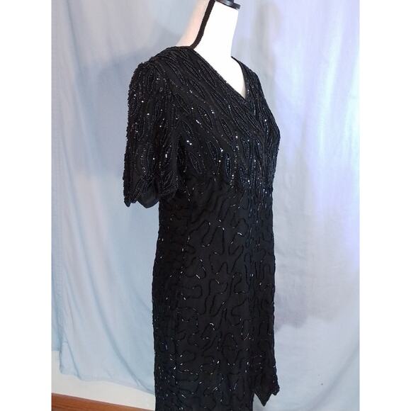Vintage Black Silk Beaded Formal Dress - Picture 7 of 8